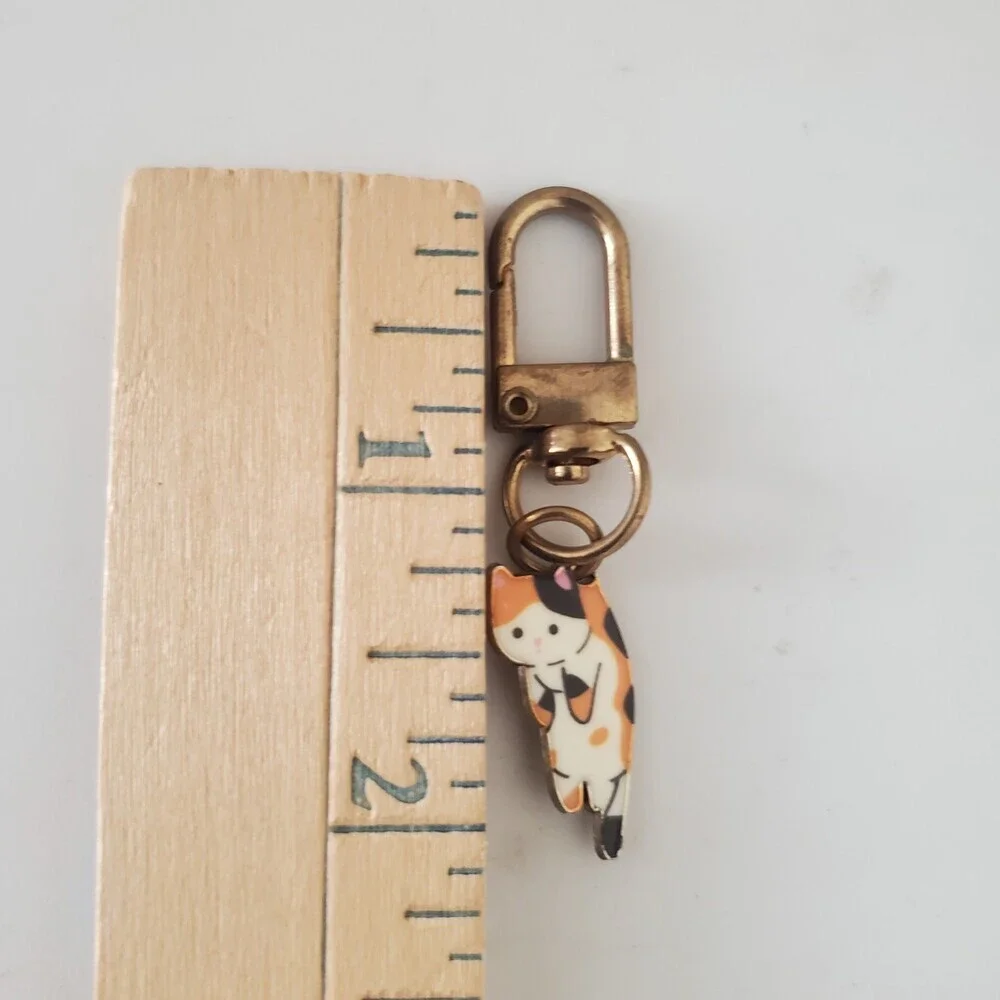 Cute Calico Cat Keychain Lobster Clasp Charm Gold Tone Modern Collectible